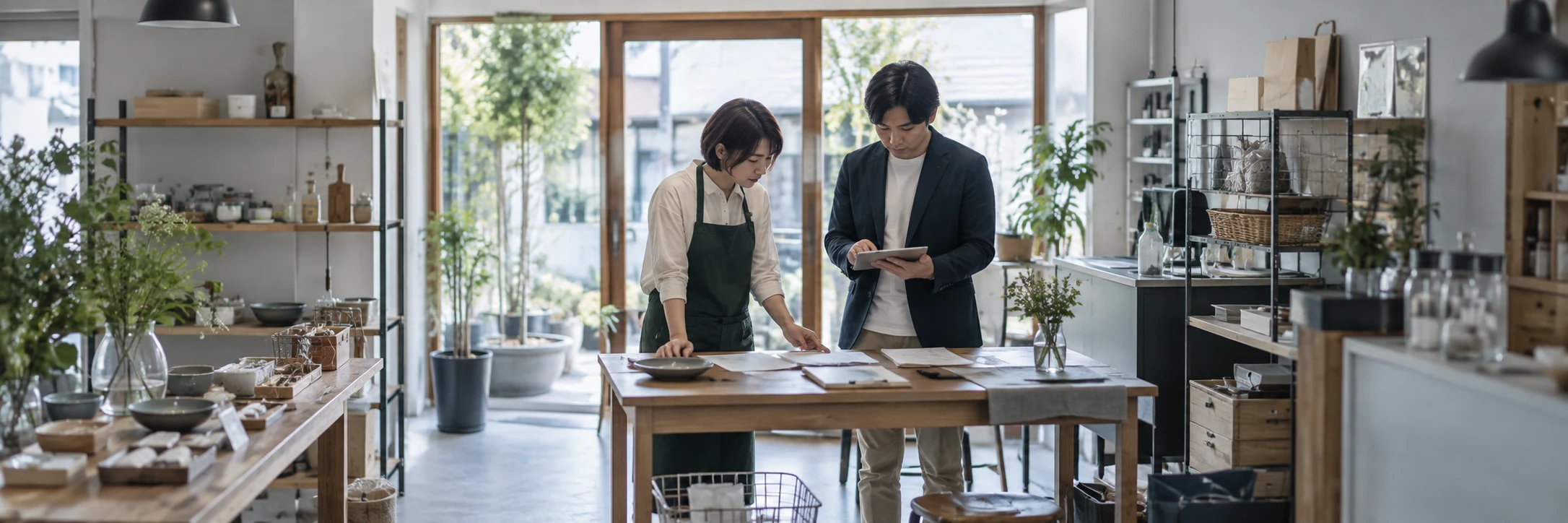 担当者と支援者が現場の作業を一緒に確認する様子