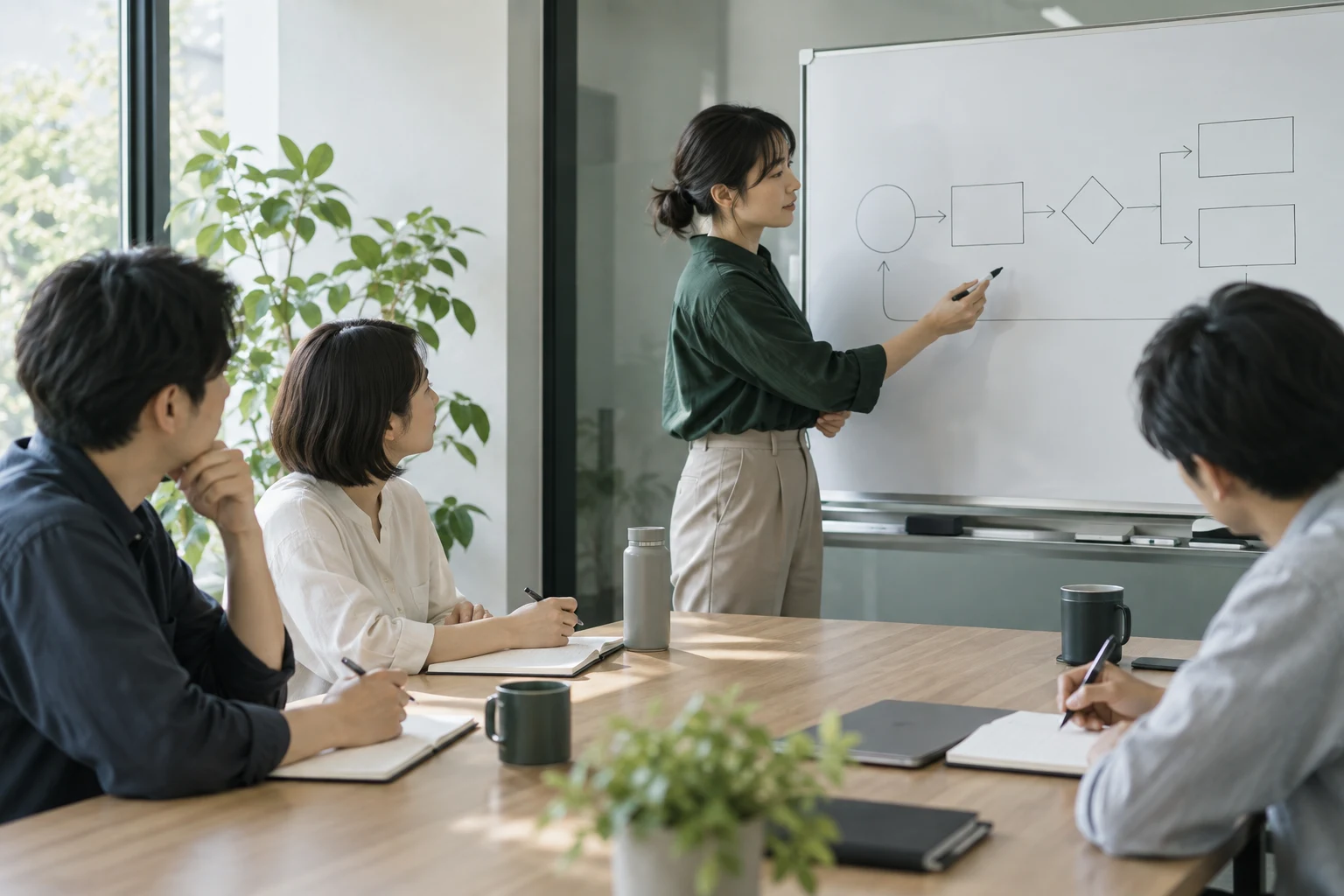 講師と参加者が、生成AIの基本を学びながらノートを取る様子